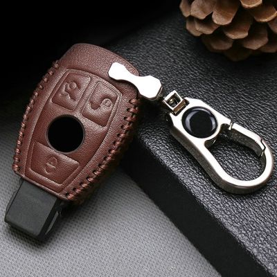 △ Leather Car Key Case Cover For Mercedes Benz Accessories CLK W209 GLA W203 W204 W205 W211 W213 W177 W176 GLC CLA Metal Key Ring