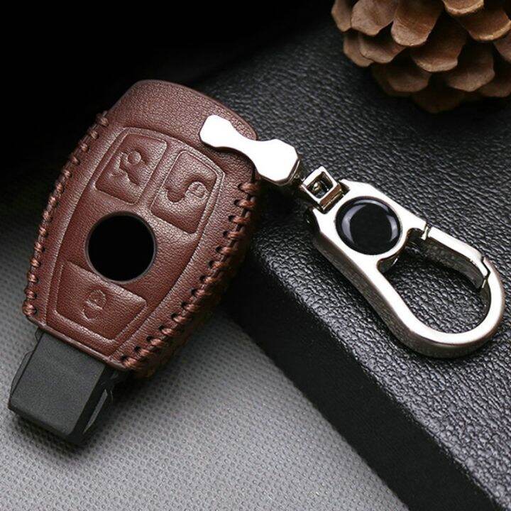 leather-car-key-case-cover-for-mercedes-benz-accessories-clk-w209-gla-w203-w204-w205-w211-w213-w177-w176-glc-cla-metal-key-ring