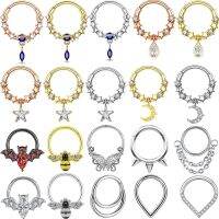 【LZ】❂❡  Limpar Dangle Septo Anéis Planeta Azul CZ Aço Cirúrgico 316L Star Daith Brinco Lua Hélice Brinco Piercing Anel Nariz 16G