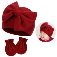 Newborn Hat Gloves Set for Baby Girl Cotton Fall Casual Photography Props Soft Bow Headwear Infant Nightcap Fashion