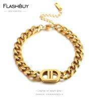 【YF】 Flashbuy novo design cor de ouro letra d pulseiras para mulheres homens grosso link cubana corrente pulseira aço inoxidável jóias