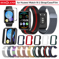 Milanese สายโลหะสำหรับ Huawei Watch Fit 2สแตนเลสสายรัดข้อมือนาฬิกาอุปกรณ์เสริม PC Case และฟิล์มสำหรับ Huawei Watch Fit2 Active