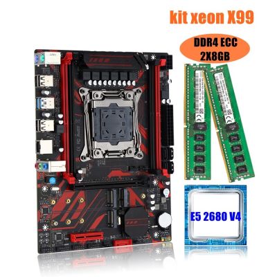 X99ชุดวงจรหลัก Xeon E5 X99 2680 V4 LGA 2011-3 CPU 2ชิ้น X 8GB = 16GB 2133Mhz หน่วยความจำ ECC DDR4