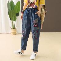 M-XL Womens Jeans Casual Embroidery Long Denim Trousers Ankle Pants Denim