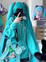 เสื้อคาร์ดิแกนปักลายไบนารี Hatsune เสื้อโค้ทฤดูใบไม้ร่วงและฤดูหนาวน่ารักซิปอนาคตใหม่ผู้หญิงมีฮู้ดเสื้อกันหนาวแมวสาว