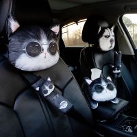 Car Headrest Cartoon Dog Cat Neck Pillow Seat Belt Shoulder Pad Car Neck Pillow Plush Cute Car Seat Interior Supplies