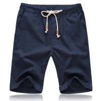 Brother Wang Mens casual shorts Summer comfortable linen beach shorts Elastic waist Solid color shorts L-5XL