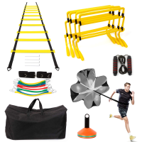 SPORTS Speed &amp; Agility Training Set，Football Training Set，Resistance Umbrella, Agile Ladder, Adjustable Hurdles, Disc Cones With Shelf, Leg Training Rope,Rope Skipping,Ground Nails,Storage Bag