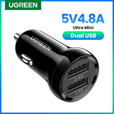 เครื่องชาร์จยูเอสบีขนาดจิ๋วสำหรับรถยนต์ Uggreen สำหรับโทรศัพท์มือถือแท็บเล็ต GPS 4.8A ที่ชาร์จความเร็วสูงรถยนต์-ที่ชาร์จยูเอสบีคู่โทรศัพท์ในรถยนต์อะแดปเตอร์ชาร์จในรถยนต์ในรถ