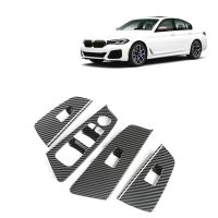 4Pcs Carbon Fiber Car Window Lift Switch Button Cover Trim Frame Sticker for BMW 5 Series G30 2018-2022 Car Accessories