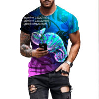 2023 NewMen S เสื้อยืดการ์ตูน Chameleon 3d พิมพ์ T เสื้อ Hip Hop Rock Streetwear แขนสั้น O-Neck Tee ชายเสื้อผ้า