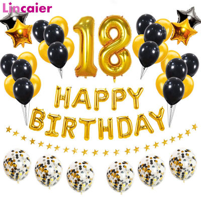 38pcs Number 18 Birthday Balloons 18th Happy Birthday 81th 81 Years Party Decorations Gold Black Rose Gold Woman Man Adult