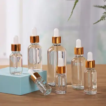 2pcs 20ml Glass Drop Bottles,Refillable Essential Oil Perfume Liquid  Dropper Solution Bottles Empty Bottle Decor(Gold)