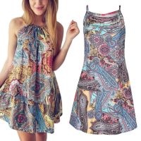 COD DSTGRTYTRUYUY Women Sexy Slim Bohemian Floral Printed Sling Beach Dress