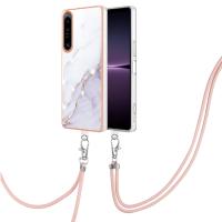 สำหรับ Sony Xperia 1 IV หินอ่อนชุบไฟฟ้าเคสโทรศัพท์ IMD สองด้านพร้อมสายคล้อง (คลังสินค้าพร้อม)