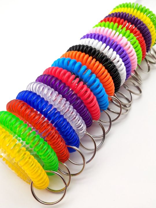 wholesale-colorful-bracelets-keychains-plastic-spring-spiral-wristband-key-chain-with-metal-rings-for-sports-gym-pool-id-badge-key-chains