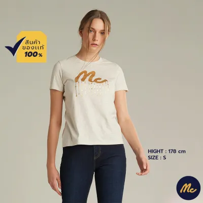 Mc Jeans เสื้อยืดแขนสั้นผู้หญิง คอกลม สีเทาอ่อน MTTZ562