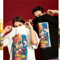 Disney Mickey Mouse Minie ผ้าฝ้ายเสื้อยืดคู่ Super Hot ฤดูร้อนใหม่หลวมแขนสั้นเสื้อ                  S Oversize สไตล์ Harajuku เสื้อผ้า