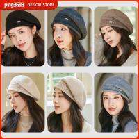 PING3693 สีทึบทึบ หมวกเบเร่ต์ ฤดูหนาวที่อบอุ่น ขนสัตว์ถักนิตติ้ง หมวกขนสัตว์ขนสัตว์ แฟชั่นสำหรับผู้หญิง สีเบจสีดำ หมวกเบเร่ต์อุ่น สำหรับผู้หญิง