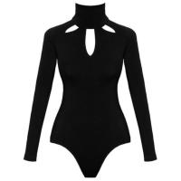 Brookv HuttbWomens Plain Halter Neck Bodysuit Leotard Top Stretch Long Sleeve Jumper