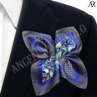 ANGELINO RUFOLO Pocket Square(ผ้าเช็ดหน้าสูท) ผ้าไหมพิมพ์ลายอิตาลี่คุณภาพเยี่ยม ดีไซน์ 2IN1 MIX Paisley &amp; Diamond สีน้ำเงิน/สีเทา