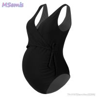 ♂▩✧ Maiô de maternidade corte alto para mulheres maiô com gravata frontal decote em V cor sólida roupa banho confortável