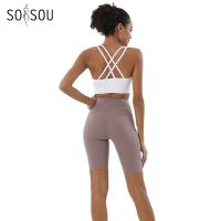 SOISOU Summer Yoga Set Two Piece Sets Womens Outifits Bra Top Women Shorts Sport Fitness Cycling Gym Sportswear Woman 45 Colors Protective Gear