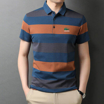 【3สี】Summer Men S Striped Short Sleeve Polo Shirt Short Sleeve T-Shirt