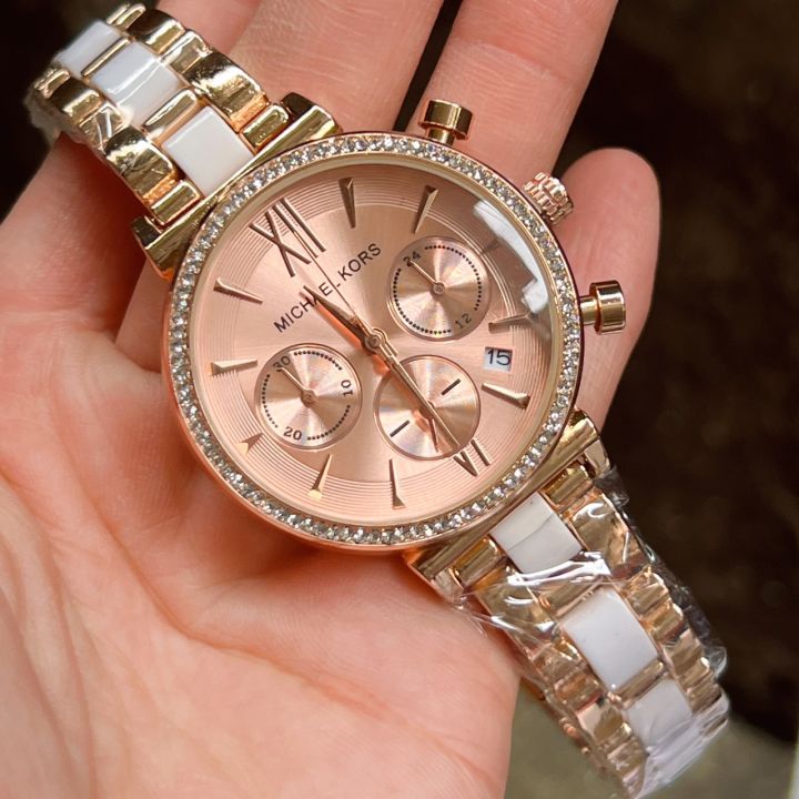 watchhiend-นาฬิกาข้อมือผู้หญิง-หน้าปัดประดับเพชรขนาด-38-มม-มีวันที่-วงในใช้ได้จริง-สายเลท-พร้อมกล่องแบรนด์แถมฟรี