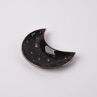 Ramadan Ceramic Moon Platter Storage Tray Black White Crescent Moon Jewelry Makeup Brush Storage Decorative Sushi Plate Tray