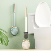 Silicone Toilet Cleaning Brush Wall Hanging Holder Long Handle Flexible Brush Bristles Shell Base Bathroom WC Accessories Sets