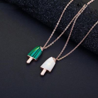 2022 New Crystal fromSwarovskis Rose gold temperament cute ice cream shape titanium steel necklace Fit Women and female