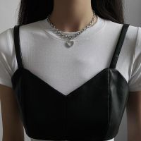 Punk Thick Lock Chain Heart Shape Pendant Short Choker Necklace For Women 2022 New Retro INS Silver Color Metal Necklace Jewelry