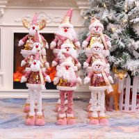 【CW】 Christmas Decorations for Home New Year 2023 Pink Telescopic Pole Christmas Doll Santa Claus Snowman Elk Ornaments Navidad Natal