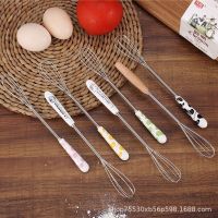 Cute Cartoon Mini Ceramic Handle Eggbeater Egg Beaters Soup Stirrer Small Tool Stainless Steel Household Kitchen Baking