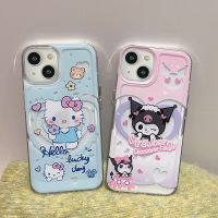 เคสโทรศัพท์ลูกแมว KT น่ารักการ์ตูนเข้ากันได้สำหรับ IPhone14 13 12 11 Pro Max X XS ฝาหลัง TPU นุ่มกันกระแทกเรียบ