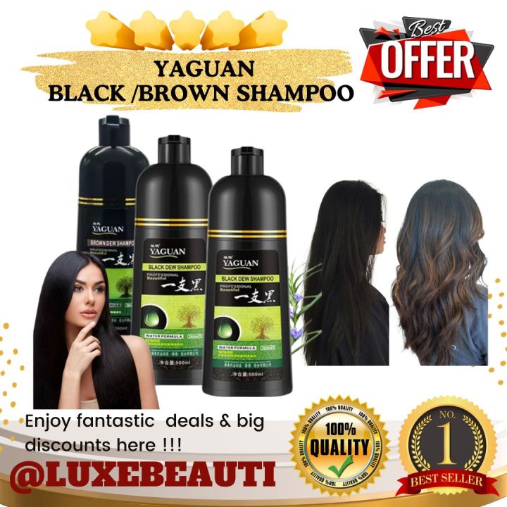 YAGUAN Black /Brown Dew Shampoo Herbal blackening hair dye shampoo ...