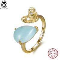 [Zhongxi ornaments ] ORSA JEWELS 100ของแท้ Natural Pear Shape Aquamarine 925เงินสเตอร์ลิงปรับแหวน Hammered Handmade Heart GMR04