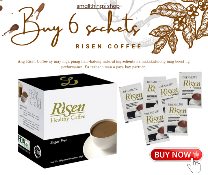 (BUY 6 SACHETS) RISEN COFFEE MIX / BUTTERSCOTCH FLAVOR / HALAL / SUGAR FREE / IMMUNE BOOSTER