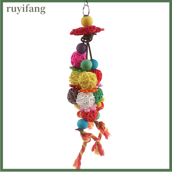 ruyifang-ชิงช้าหวายตั้งโต๊ะสีสันสดใสรูปนกหงส์หยกของเล่นเคี้ยวนกแก้วสัตว์เลี้ยงเล่นนกจิก