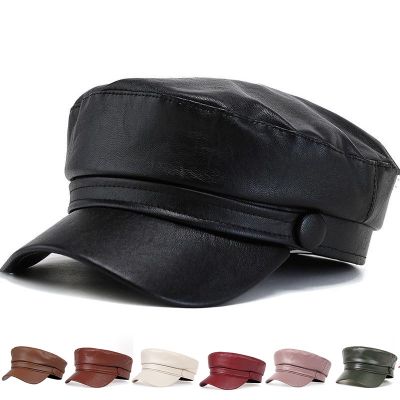 Autumn and Winter PU Leather Windproof Hat Womens Outdoor Leisure Beret Fashion Warm Newsboy Cap Artist Navy Caps Vintage Hats