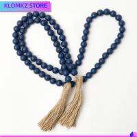 KLOMKZ 1 Pcs สีน้ำเงินเนวี่บลู ตกแต่งสีน้ำเงินเนวี่บลู เชือกปอป่าน ไม้สำหรับไม้ การตกแต่งผนัง macrame ง่ายต่อการใช้ ลูกปัดไม้86เม็ด ของตกแต่งห้องนอน ห้องนั่งเล่นในห้องนั่งเล่น