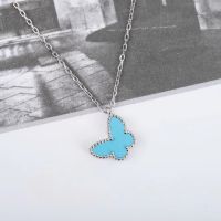 【HOT】 925 silver mini white fritillary butterfly pendant women turquoise necklace fashion luxury quality