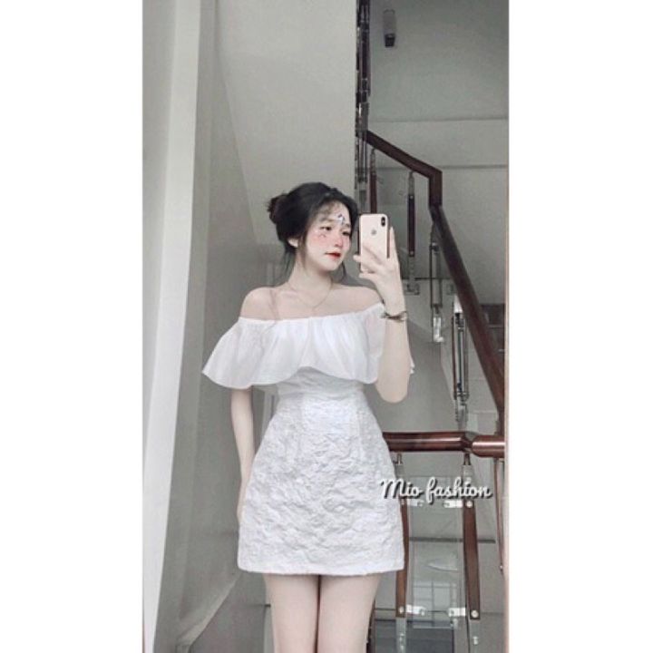 váy trắng tiểu thư trễ vai tay bồng dáng dài hai lớp đầm trắng dự tiệc bánh  bèo  Shopee Việt Nam