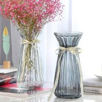 MUJI High-end creative glass transparent vase European-style hydroponic green radish plant vase lily rich bamboo vase dried flower decoration