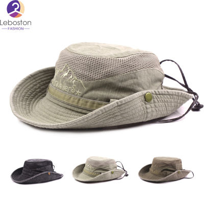 Leboston (หมวก) ผู้ชายผู้หญิงอาทิตย์หมวกพับหมวกตกปลาฤดูใบไม้ผลิฤดูร้อนกลางแจ้งระบายอากาศถังหมวกที่มีสายรัดคางปรับ