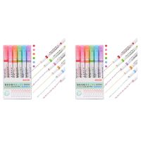 12 Piece Curve Highlighter Set with 6 Different Curve Shape Tip Pens, Colorful Curve Pens, Highlighter, Various Colors