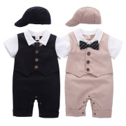 VIDEO Body công tử giả vest bé trai kèm mũ set bodysuit cho bé cộc tay