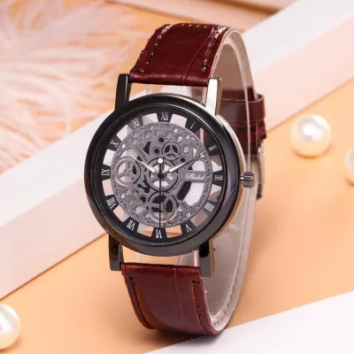 2020 Men Watches Fashion Transparent Hollow Watches Leather Band Quartz Wristwatches Promotion Price Free Shipping Reloj Hombre