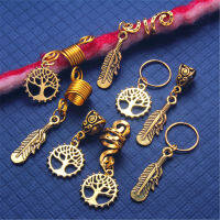 【CW】5pcsSet Life Tree Charm Hair Clips Golden Spiral Hairpins for Hair ids Dreadlock Beads Spring Rings Feather Hair Jewelry